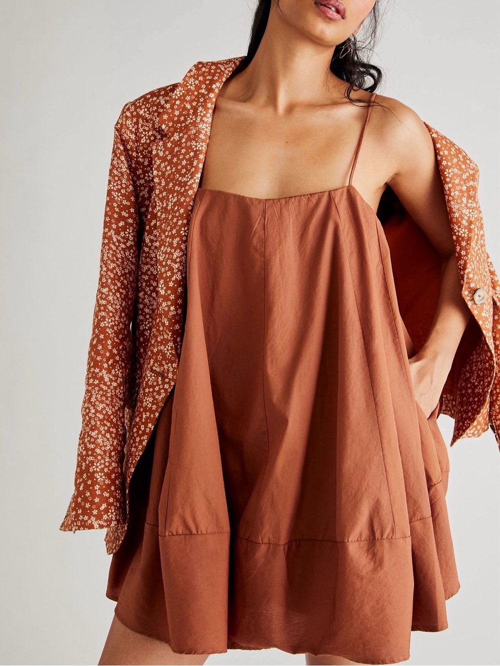 Free People Stuttin’ Mini Dress in Caramel Cafe.